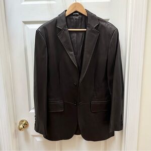 Calvin Klein Chocolate Brown Leather Blazer, Size Small